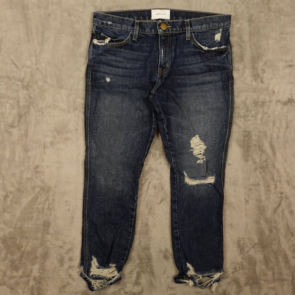 Current Elliott‎ jeans the cropped straight women's 29 blue denim hacked hems